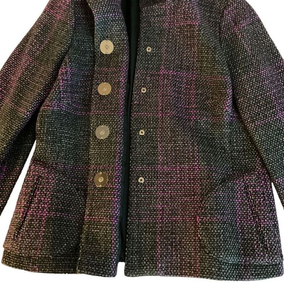 Carlisle Jacket Tweed Wool Blend Button Snap Front Black Pink Grey Weave Size 14 - Picture 5 of 12
